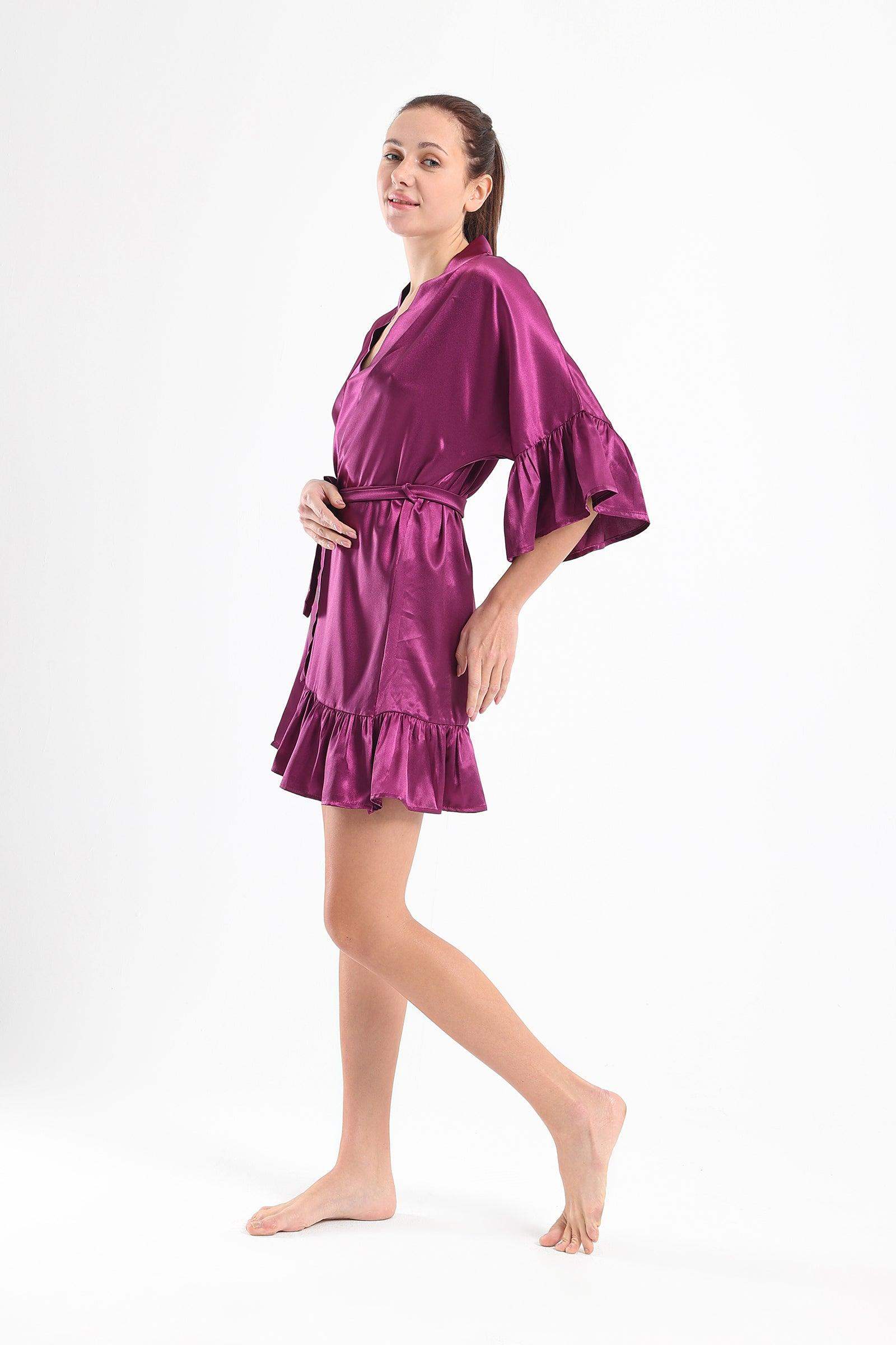 Satin Robe with Ruffle Edges - Carina - ÙƒØ§Ø±ÙŠÙ†Ø§