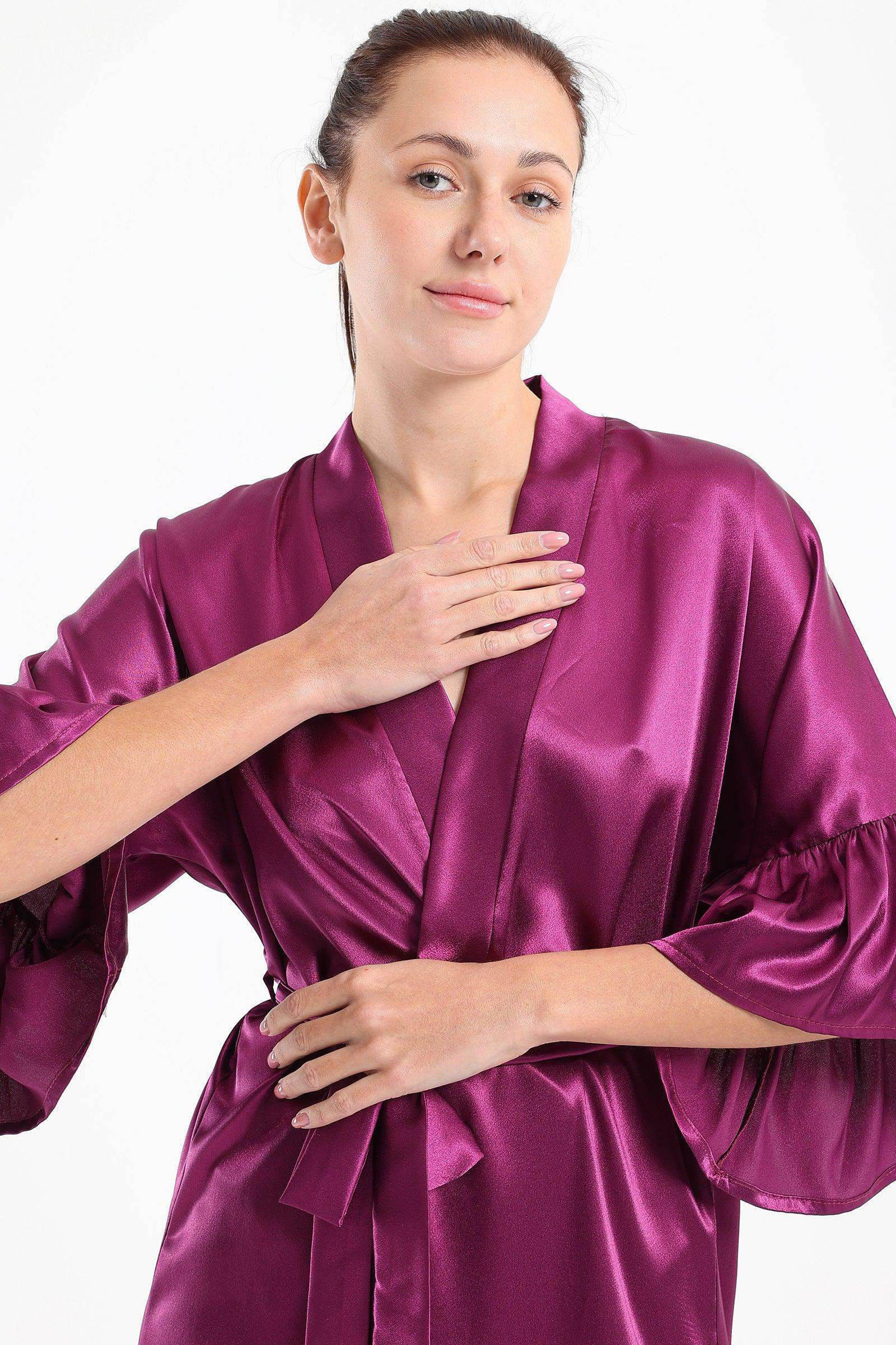 Satin Robe with Ruffle Edges - Carina - ÙƒØ§Ø±ÙŠÙ†Ø§