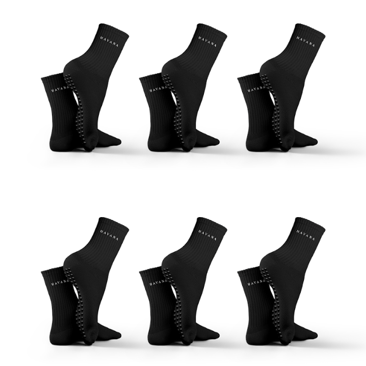 Cotton Performance Grip Socks – Set of 6 - Black