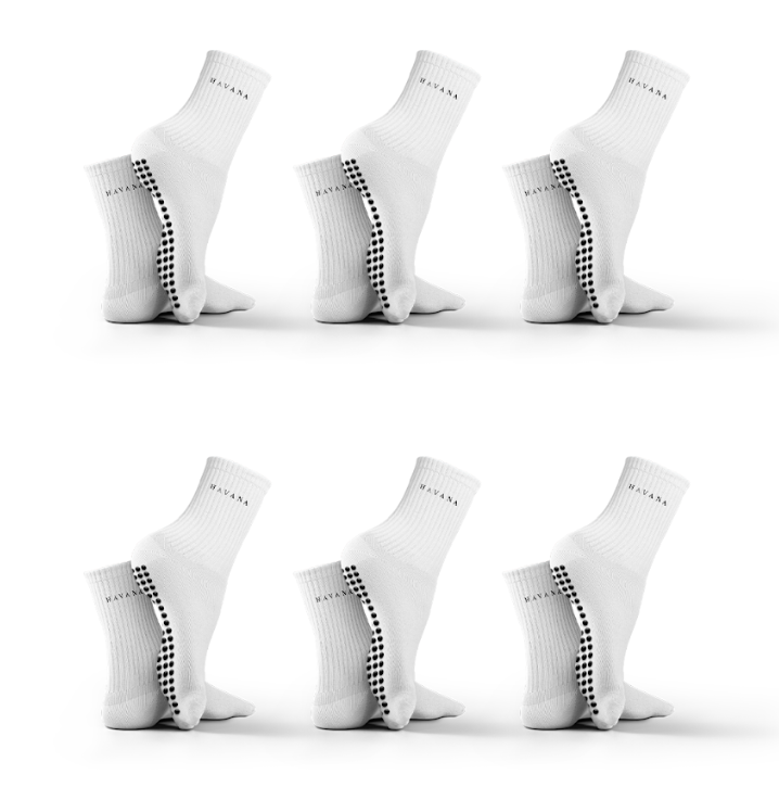 Cotton Performance Grip Socks – Set of 6 - White
