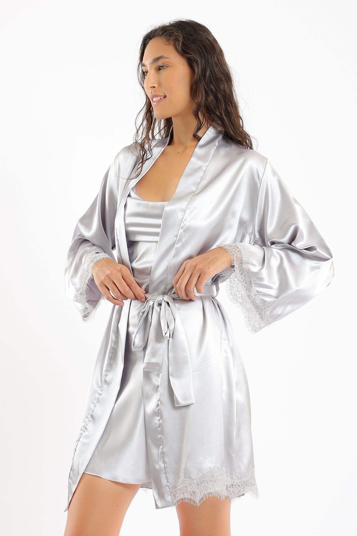 Silver Satin Robe - Carina - ÙƒØ§Ø±ÙŠÙ†Ø§