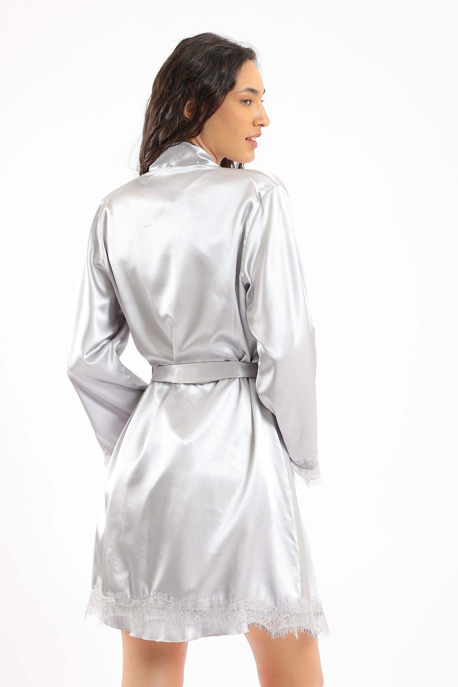 Silver Satin Robe - Carina - ÙƒØ§Ø±ÙŠÙ†Ø§