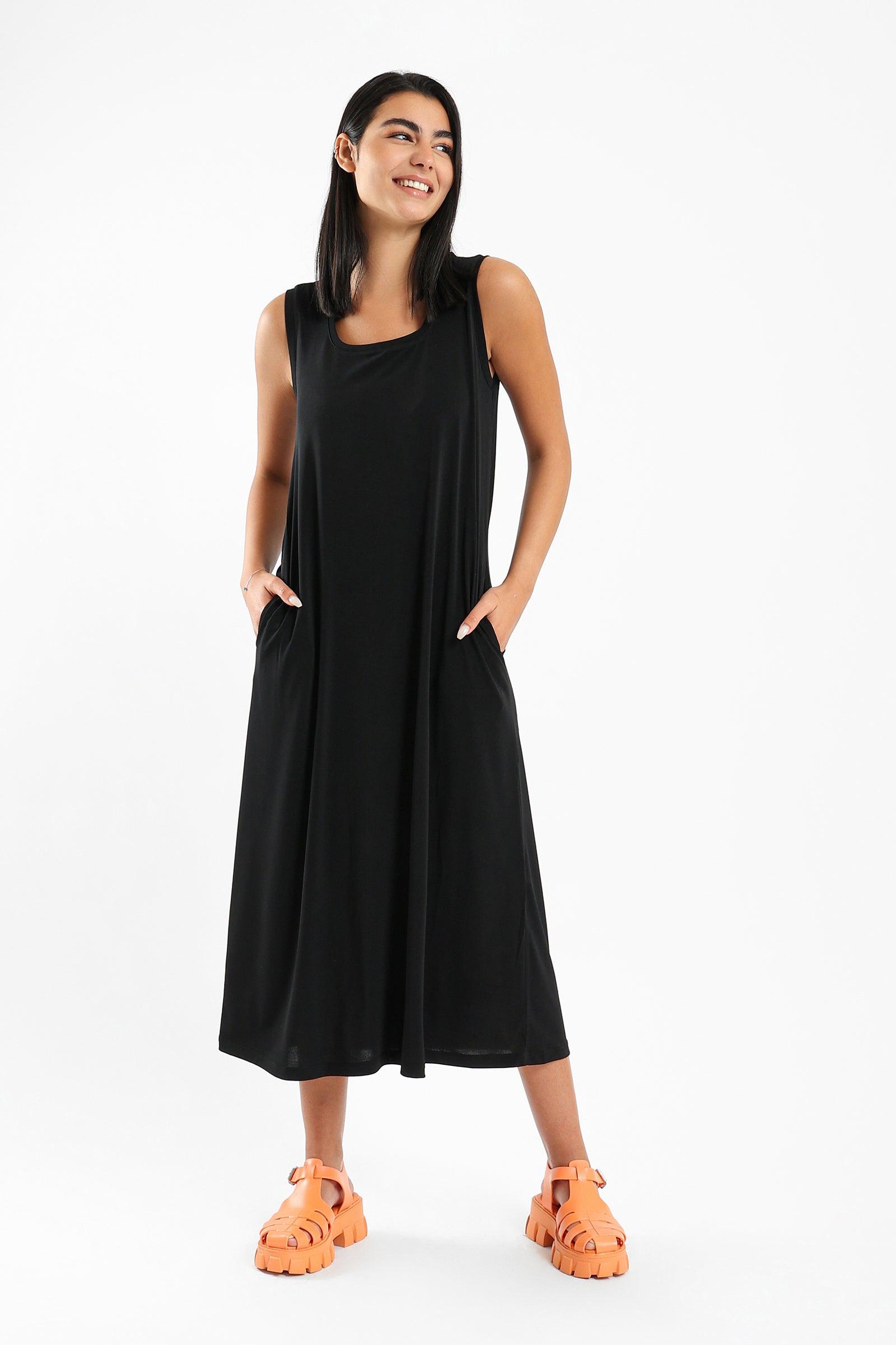 Sleeveless Plain Dress - Clue Wear