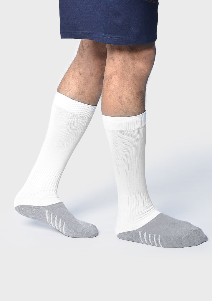 Cotton Ribbed Sports Socks – White & Grey