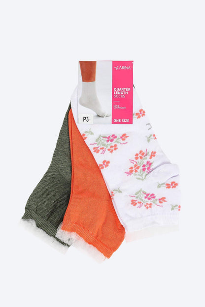 Soft Quarter Length Socks - 3 Pairs - Carina - ÙƒØ§Ø±ÙŠÙ†Ø§