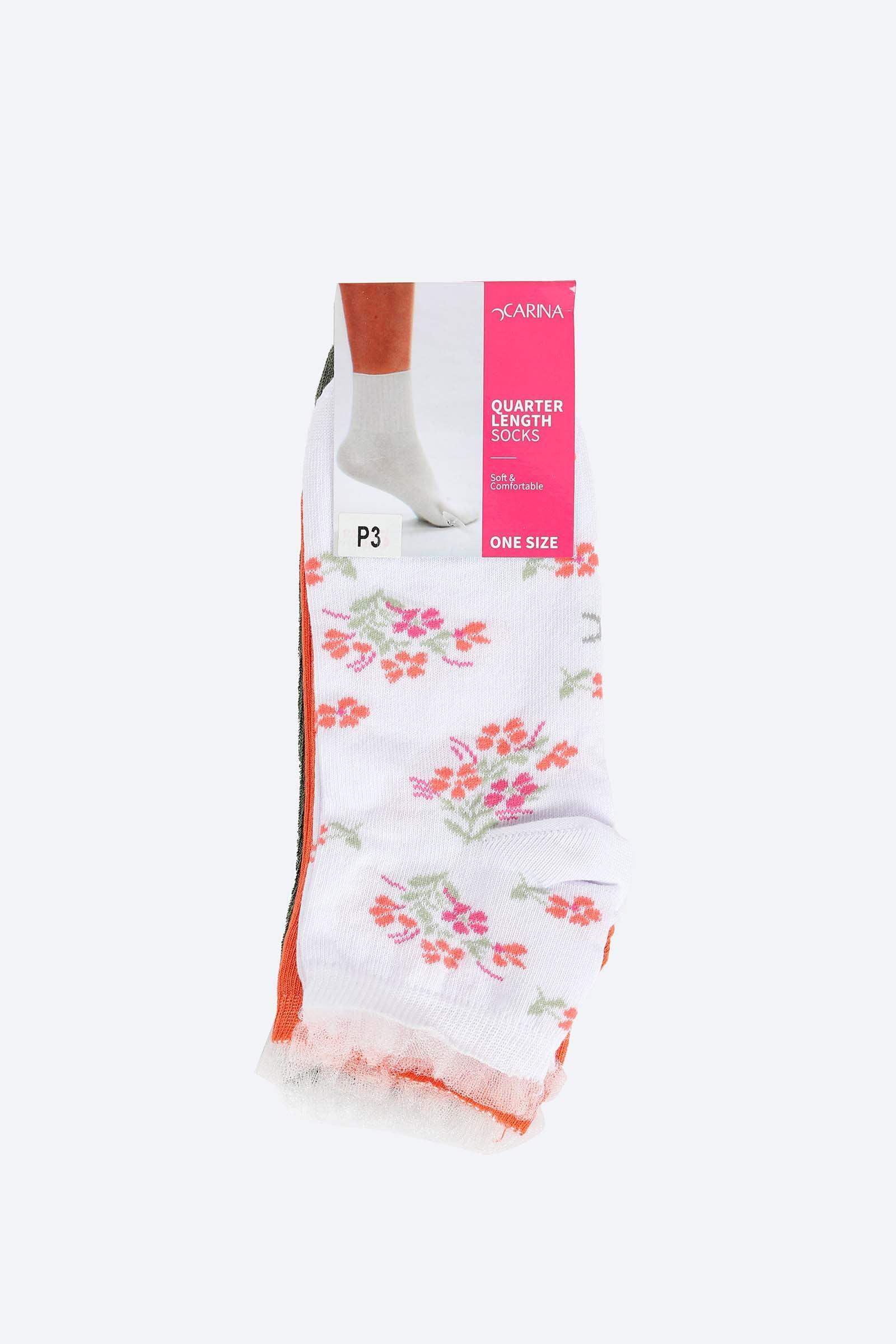 Soft Quarter Length Socks - 3 Pairs - Carina - ÙƒØ§Ø±ÙŠÙ†Ø§