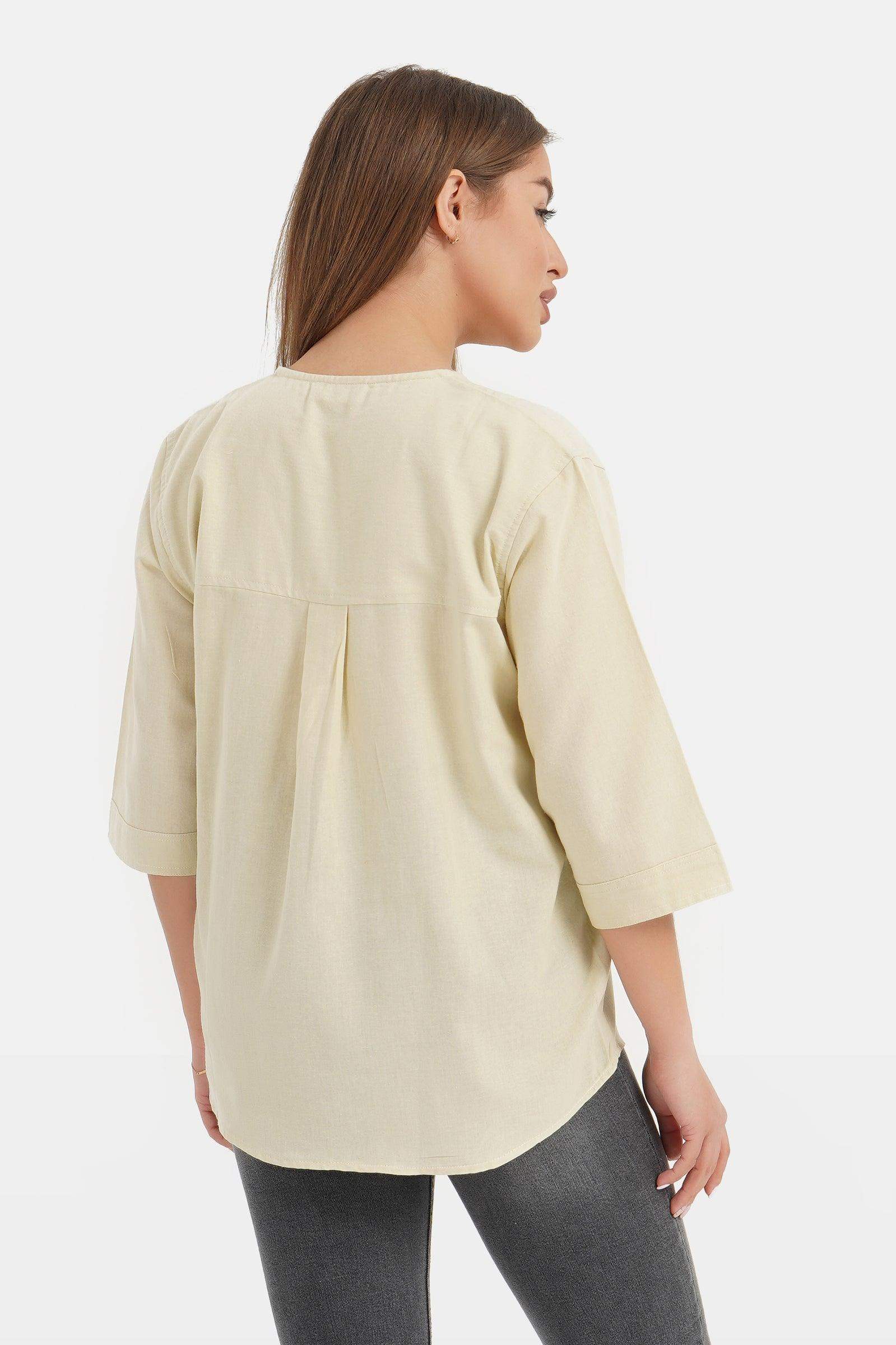 Solid Blouse with 3/4 Sleeves - Carina - ÙƒØ§Ø±ÙŠÙ†Ø§