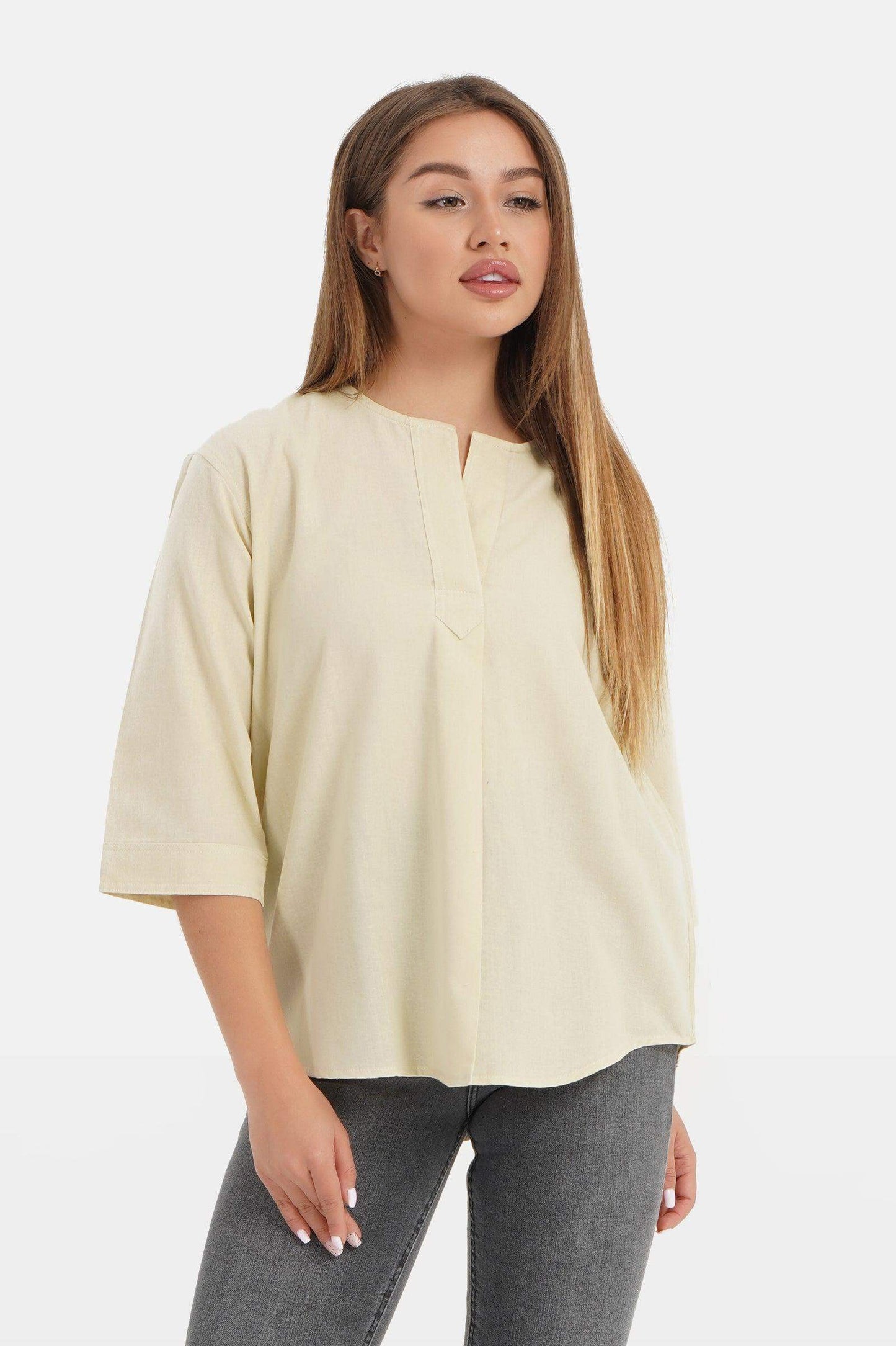 Solid Blouse with 3/4 Sleeves - Carina - ÙƒØ§Ø±ÙŠÙ†Ø§