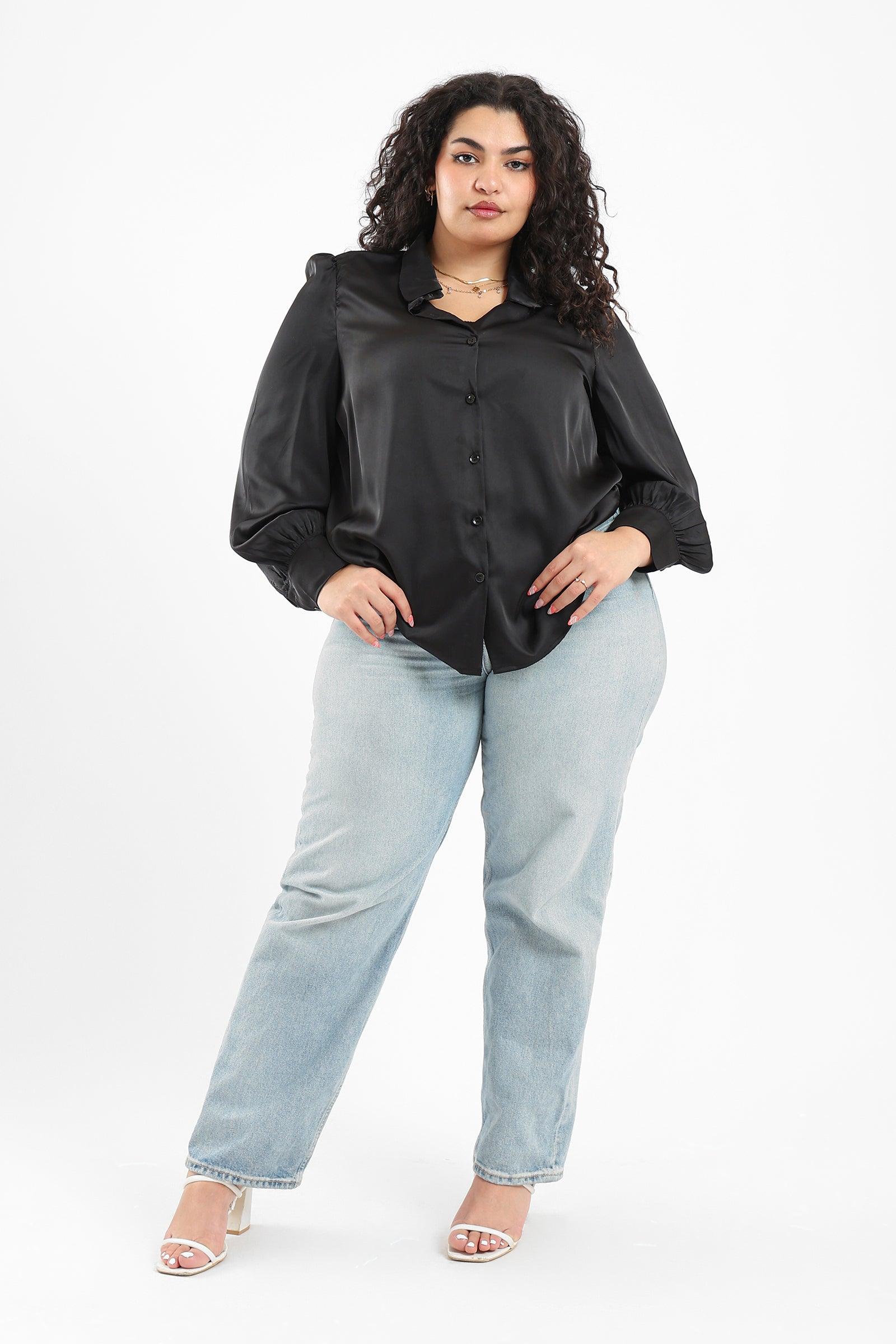 Solid Satin Puff Sleeves Shirt - Clue Wear