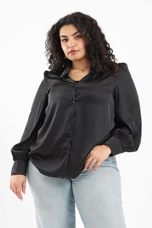 Solid Satin Puff Sleeves Shirt - Clue Wear