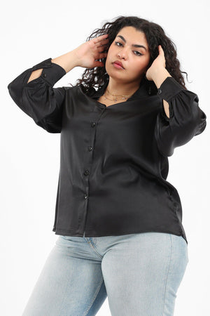 Solid Satin Puff Sleeves Shirt - Clue Wear