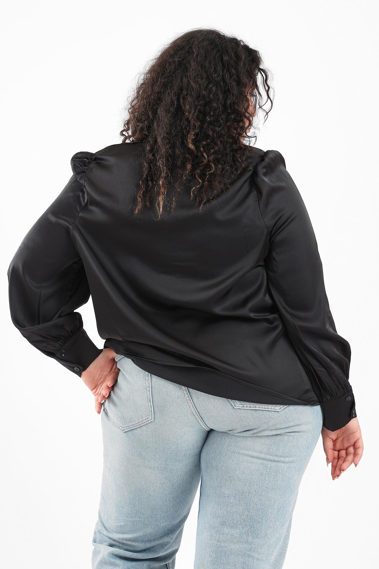 Solid Satin Puff Sleeves Shirt - Clue Wear