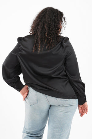 Solid Satin Puff Sleeves Shirt - Clue Wear