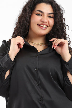 Solid Satin Puff Sleeves Shirt - Clue Wear