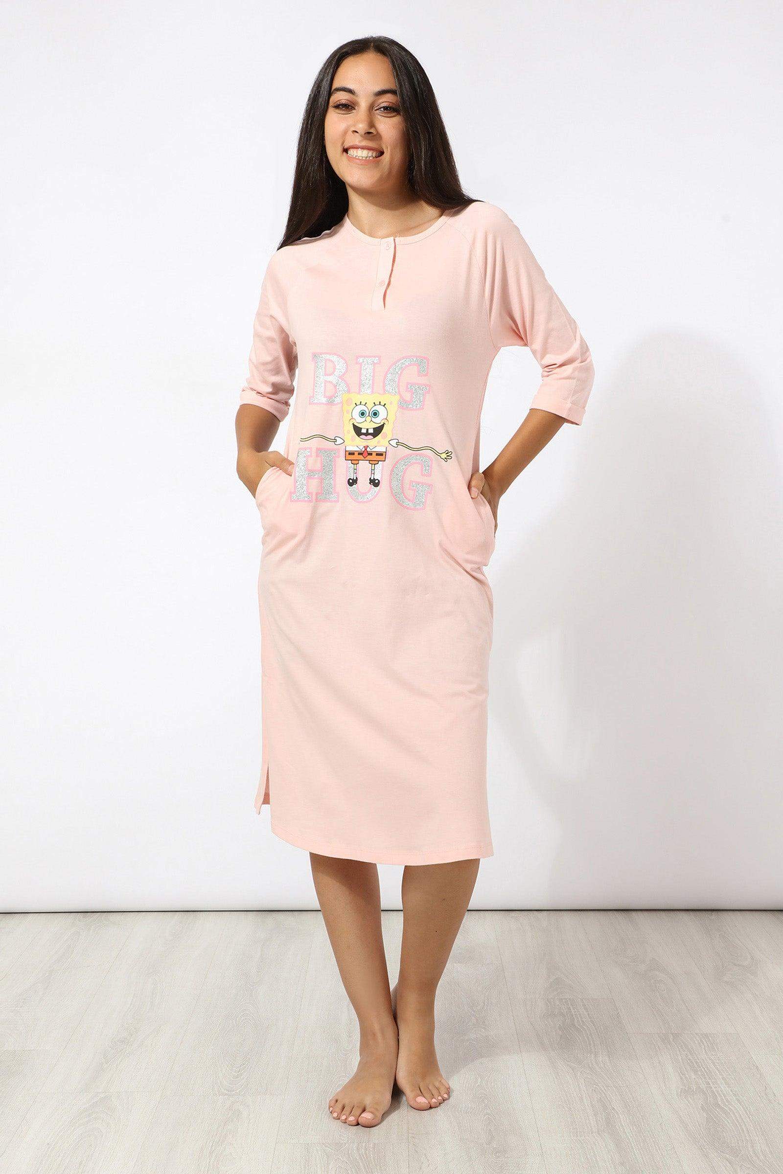 Spongebob Night Gown with Side Pockets - Carina - ÙƒØ§Ø±ÙŠÙ†Ø§