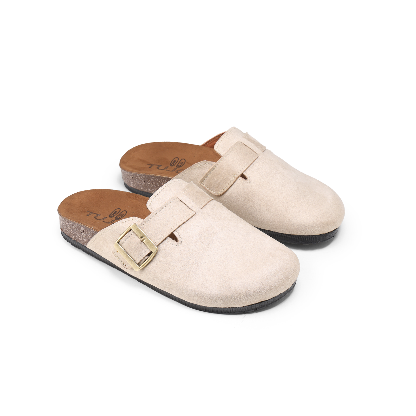 Faux Suede Leather Clogs, With Buckle Strap