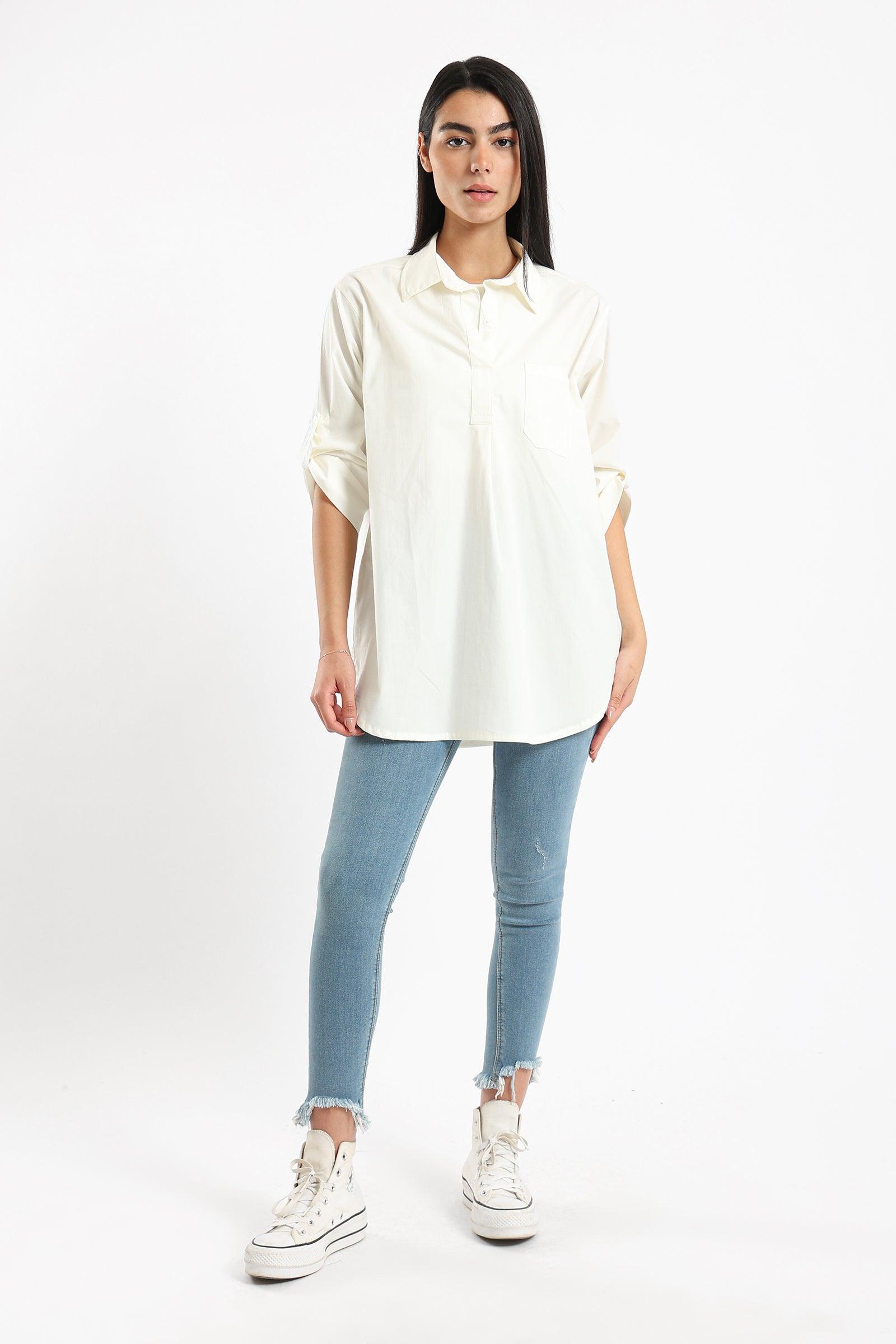 Stand Collar Plain Shirt - Clue Wear