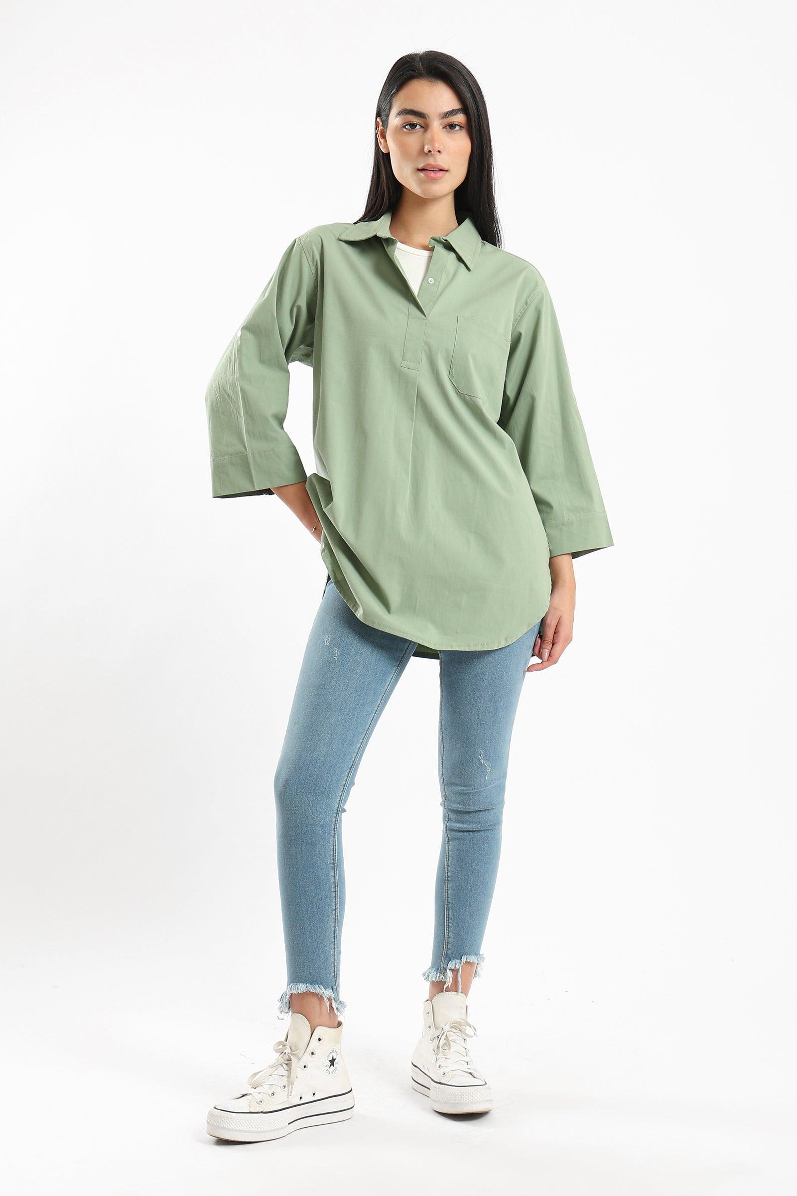 Stand Collar Plain Shirt - Clue Wear