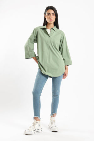 Stand Collar Plain Shirt - Clue Wear