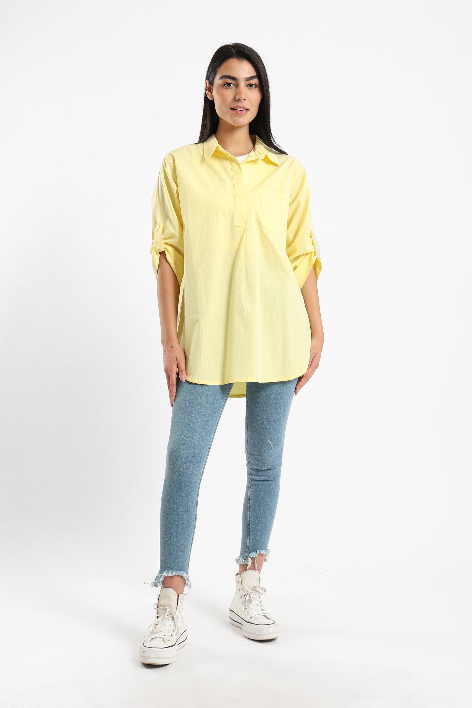 Stand Collar Plain Shirt - Clue Wear