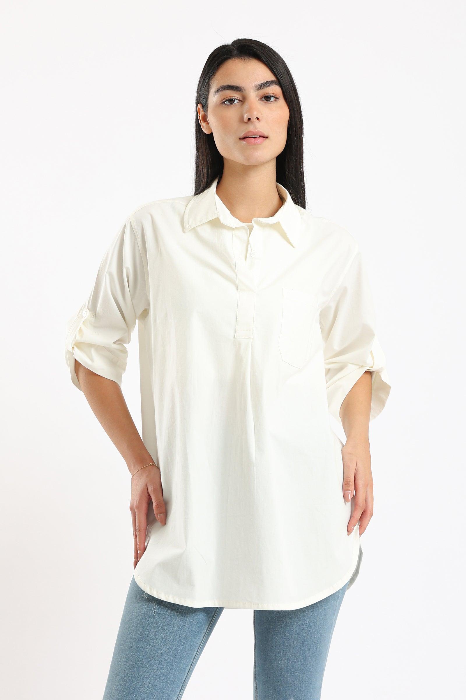 Stand Collar Plain Shirt - Clue Wear
