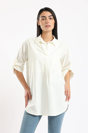 Stand Collar Plain Shirt - Clue Wear