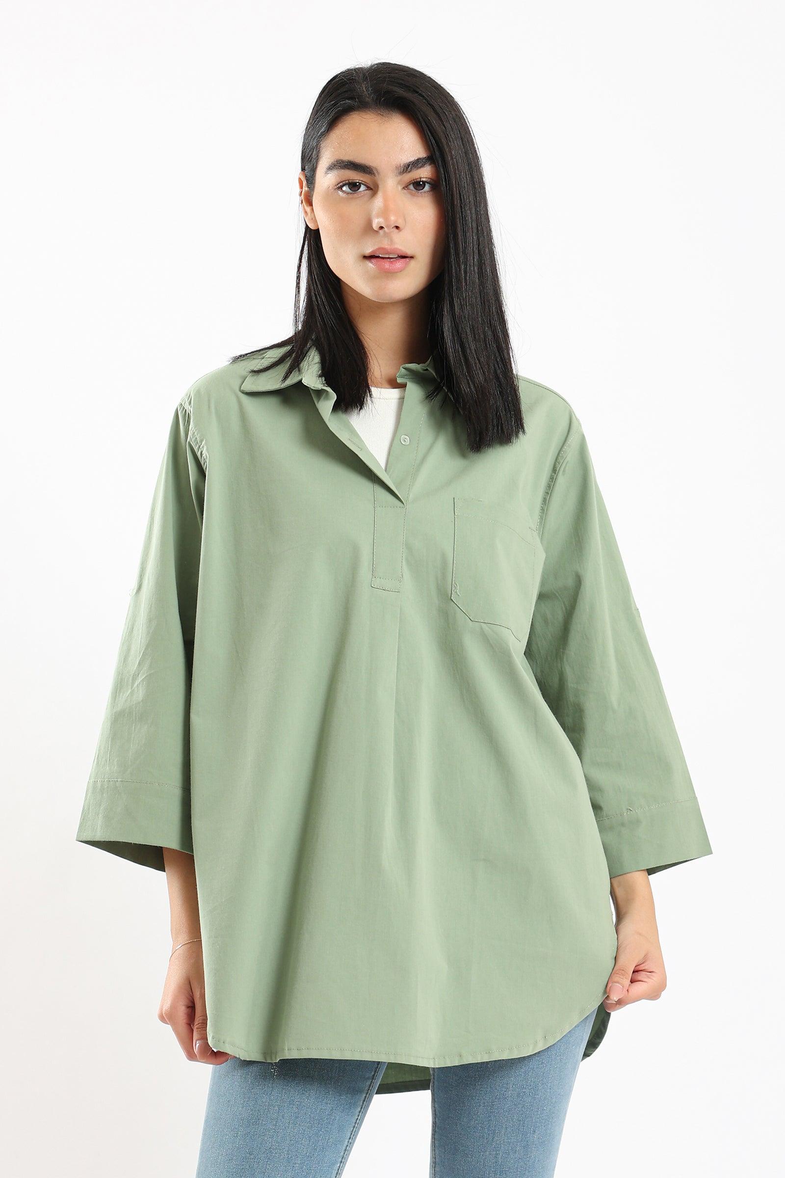 Stand Collar Plain Shirt - Clue Wear