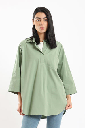 Stand Collar Plain Shirt - Clue Wear
