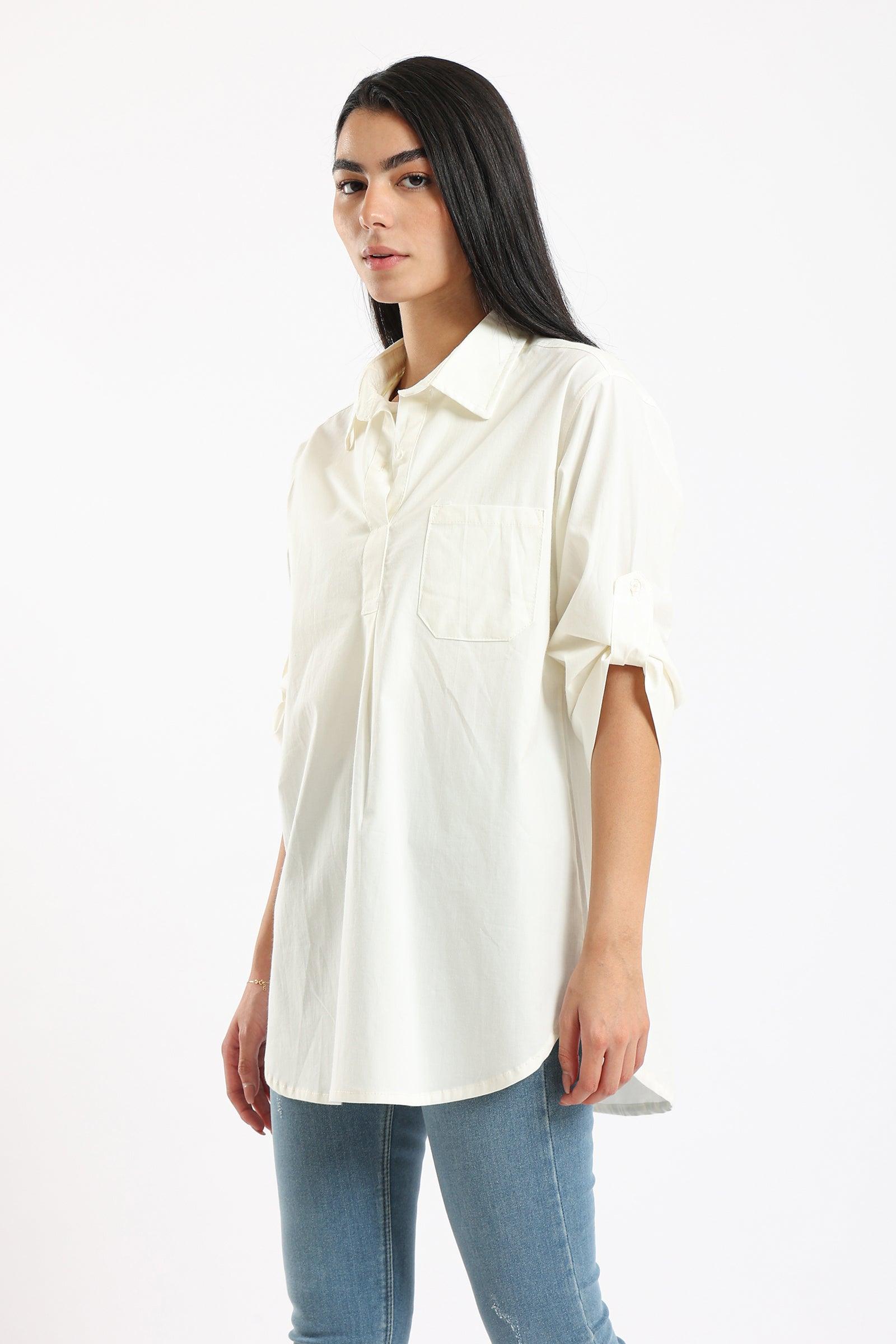 Stand Collar Plain Shirt - Clue Wear