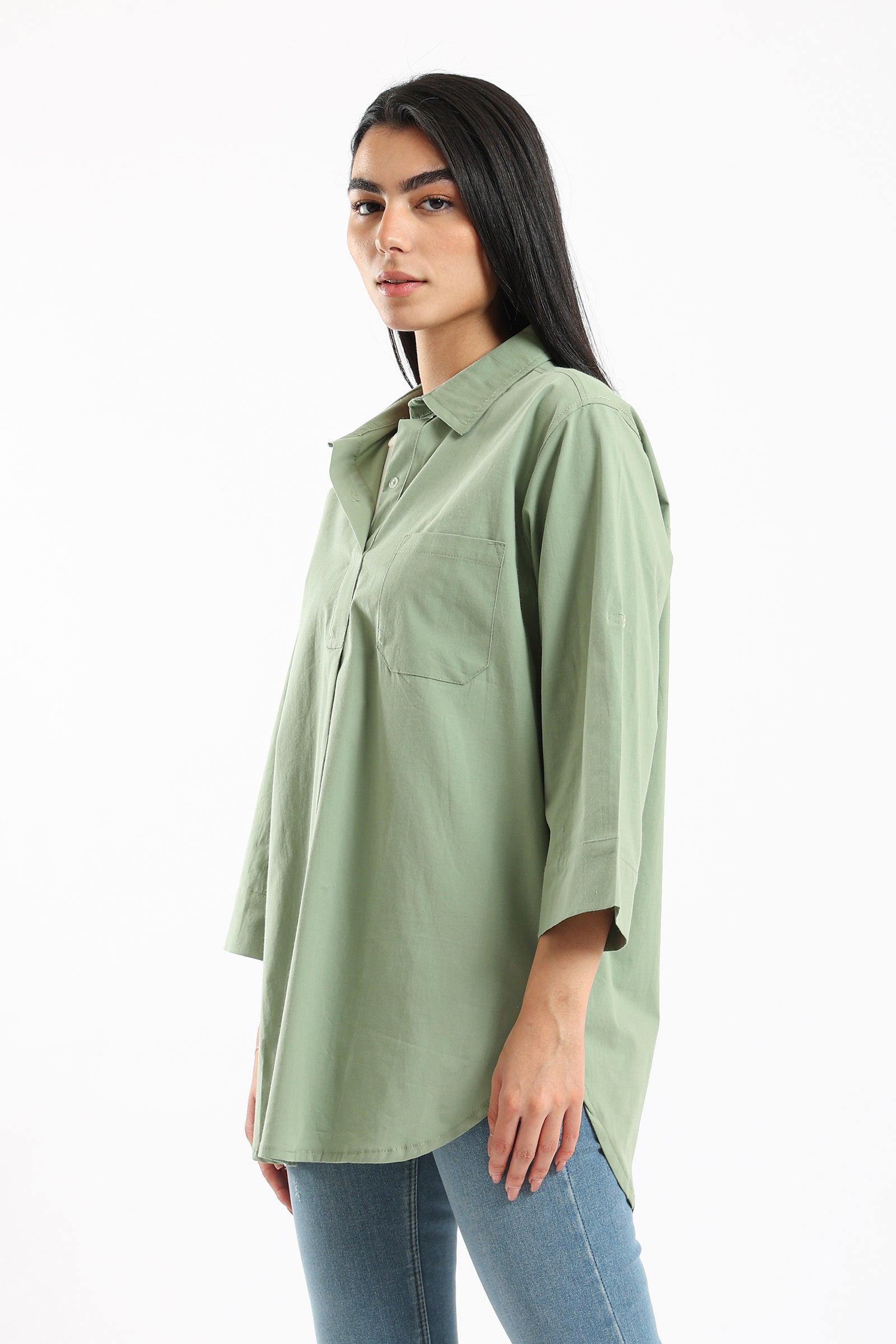 Stand Collar Plain Shirt - Clue Wear