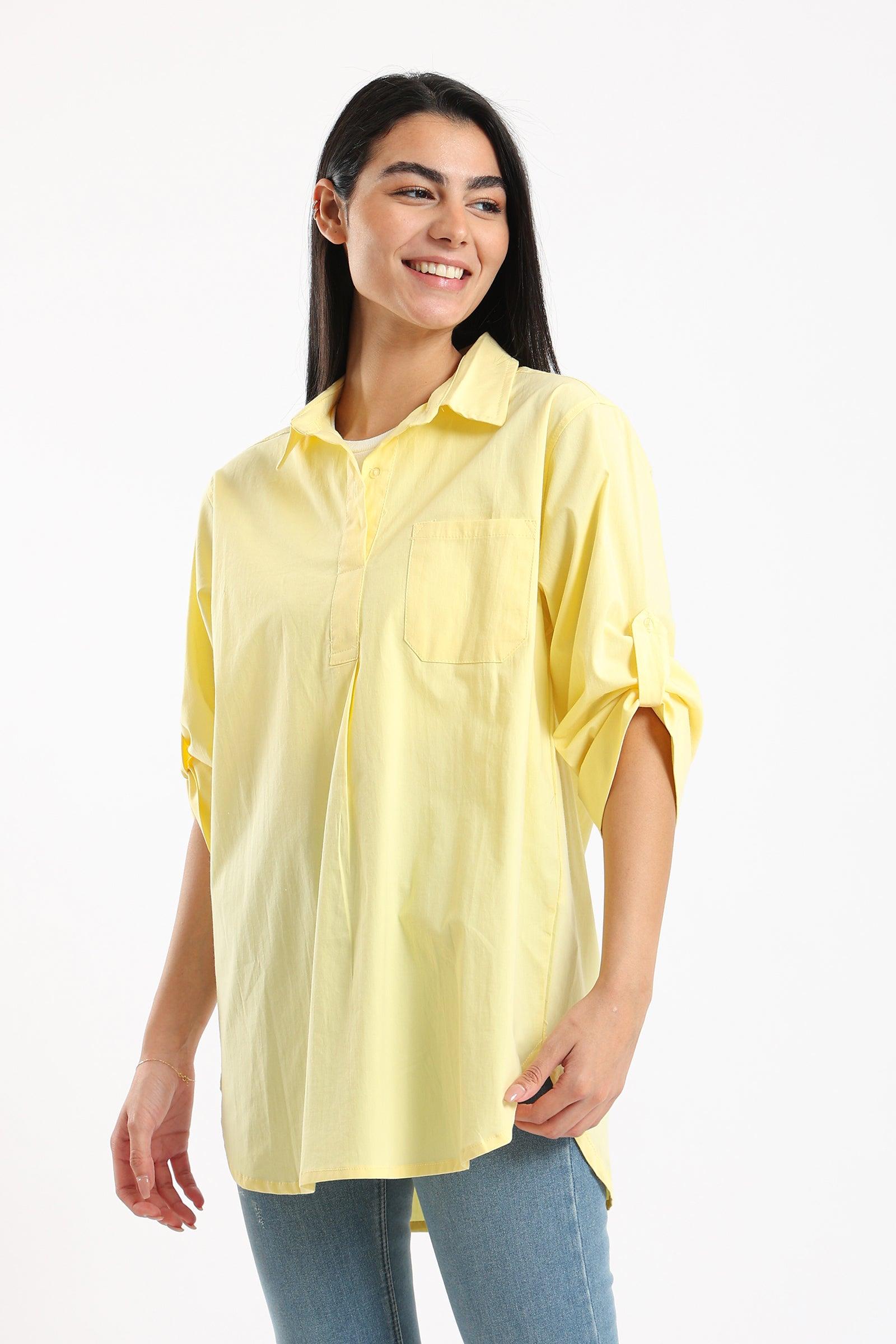 Stand Collar Plain Shirt - Clue Wear