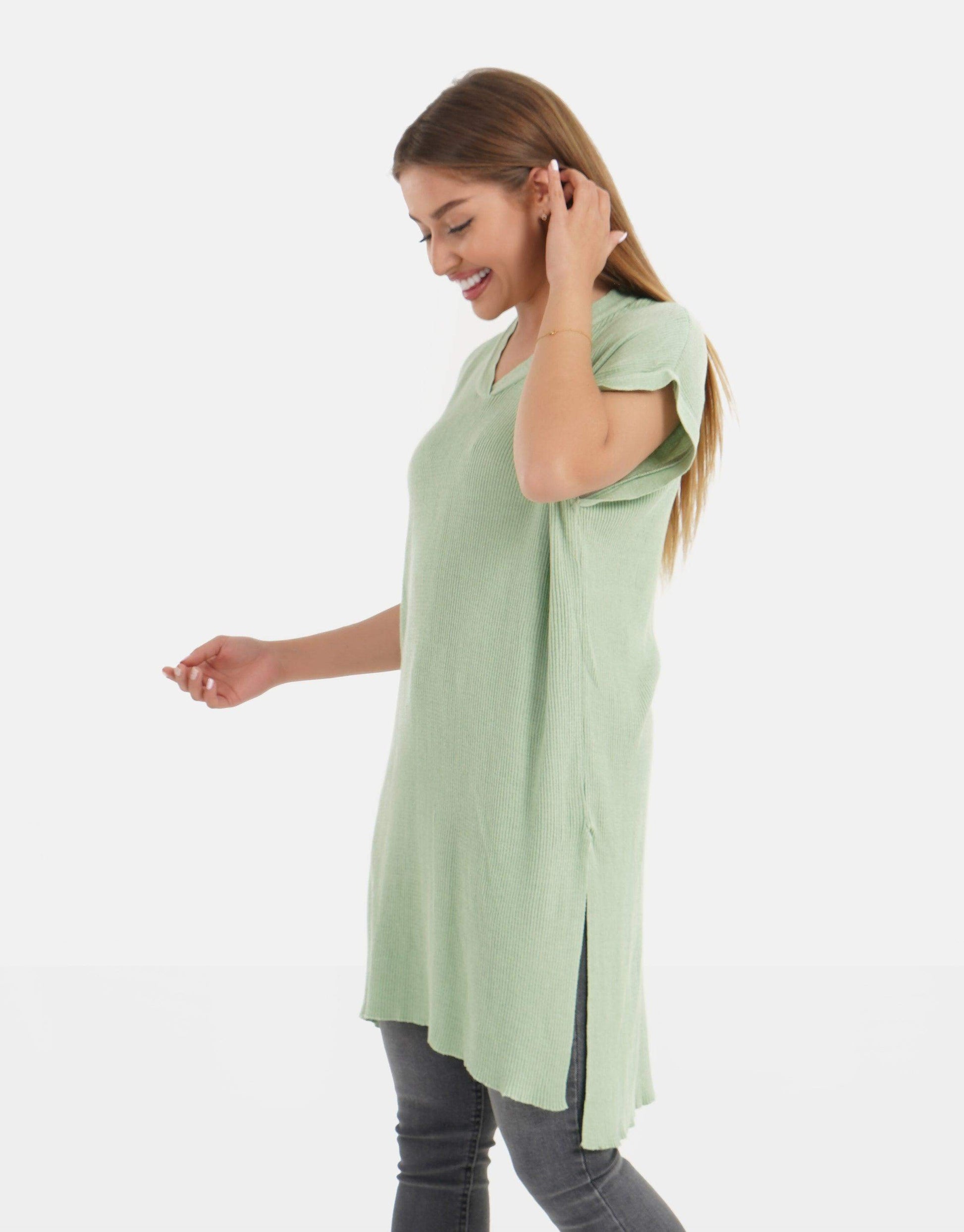 Straight Long Ribbed T-Shirt - Carina - ÙƒØ§Ø±ÙŠÙ†Ø§