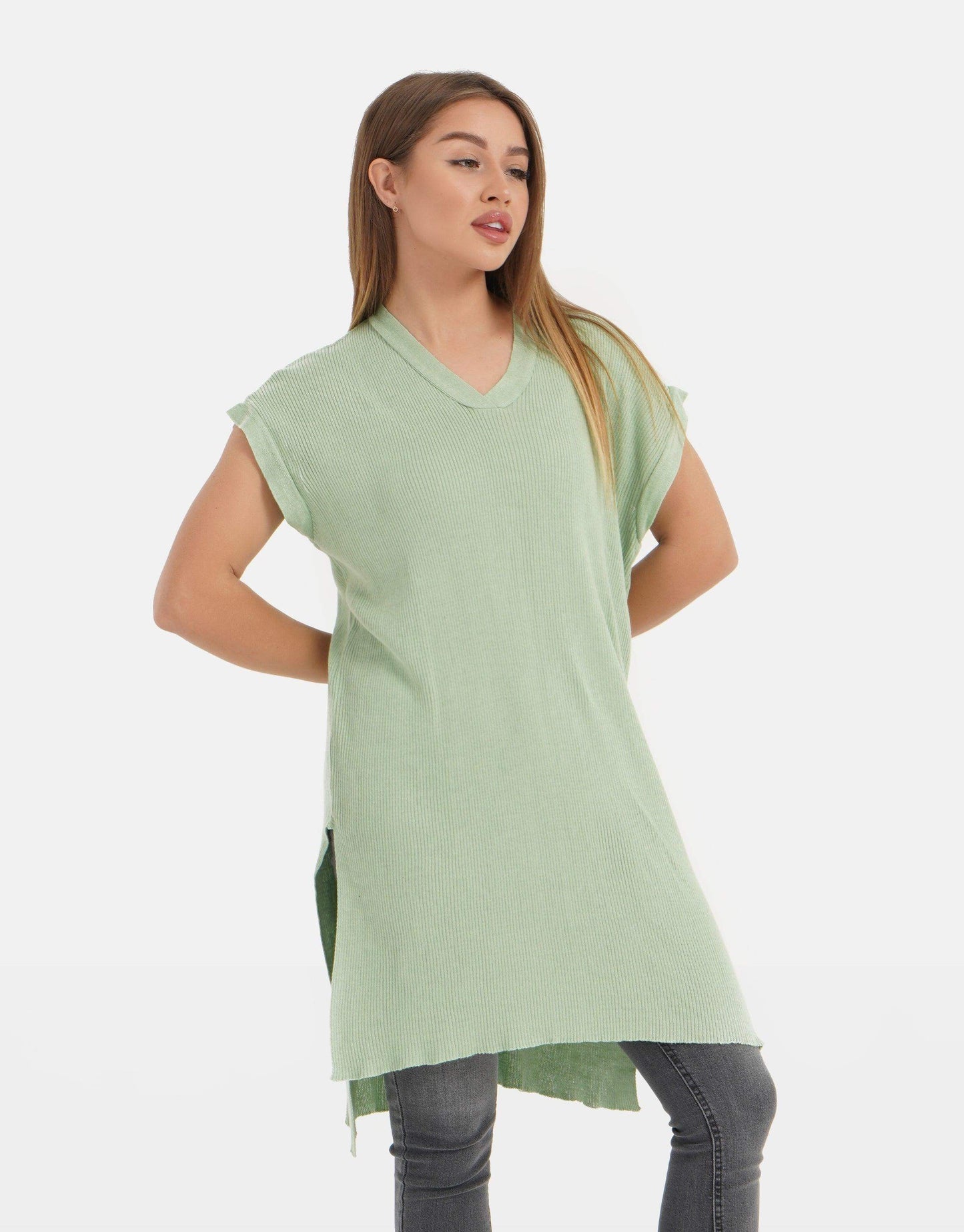 Straight Long Ribbed T-Shirt - Carina - ÙƒØ§Ø±ÙŠÙ†Ø§