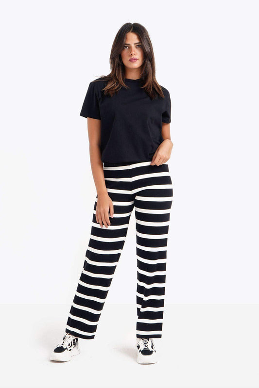 Straight Striped Black & White Pants - Carina - ÙƒØ§Ø±ÙŠÙ†Ø§