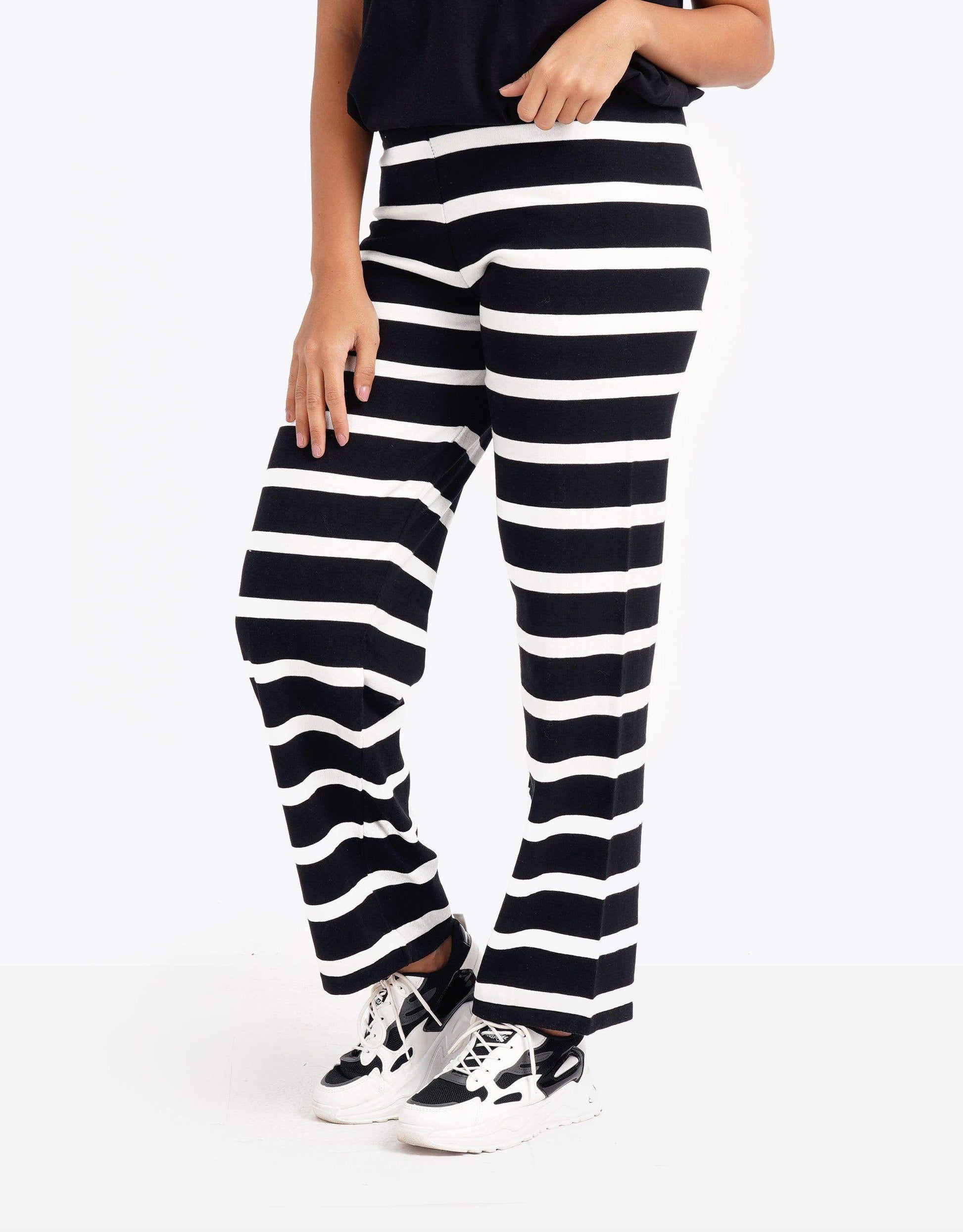 Straight Striped Black & White Pants - Carina - ÙƒØ§Ø±ÙŠÙ†Ø§