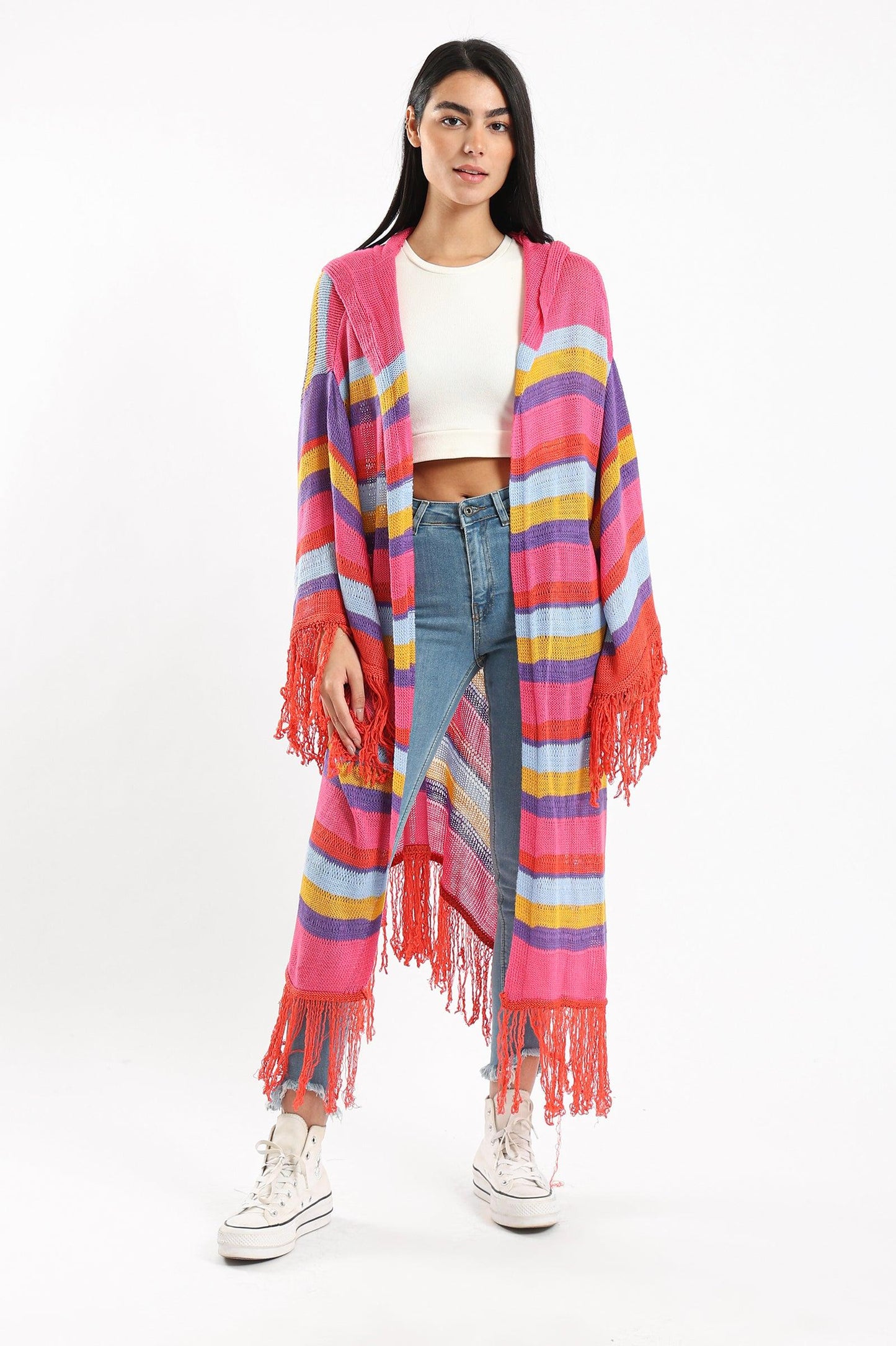 Striped Crochet Poncho - Clue Wear