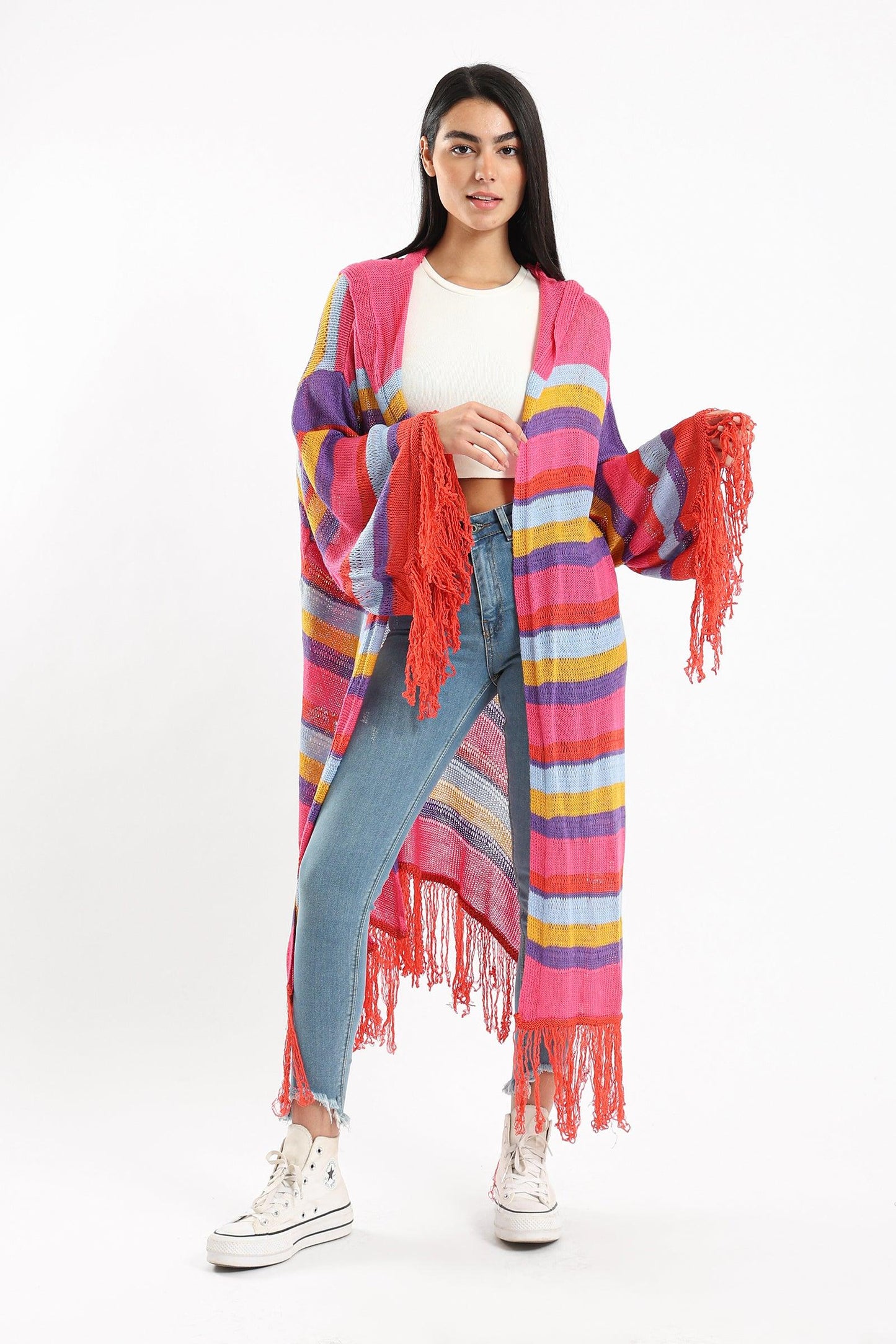 Striped Crochet Poncho - Clue Wear