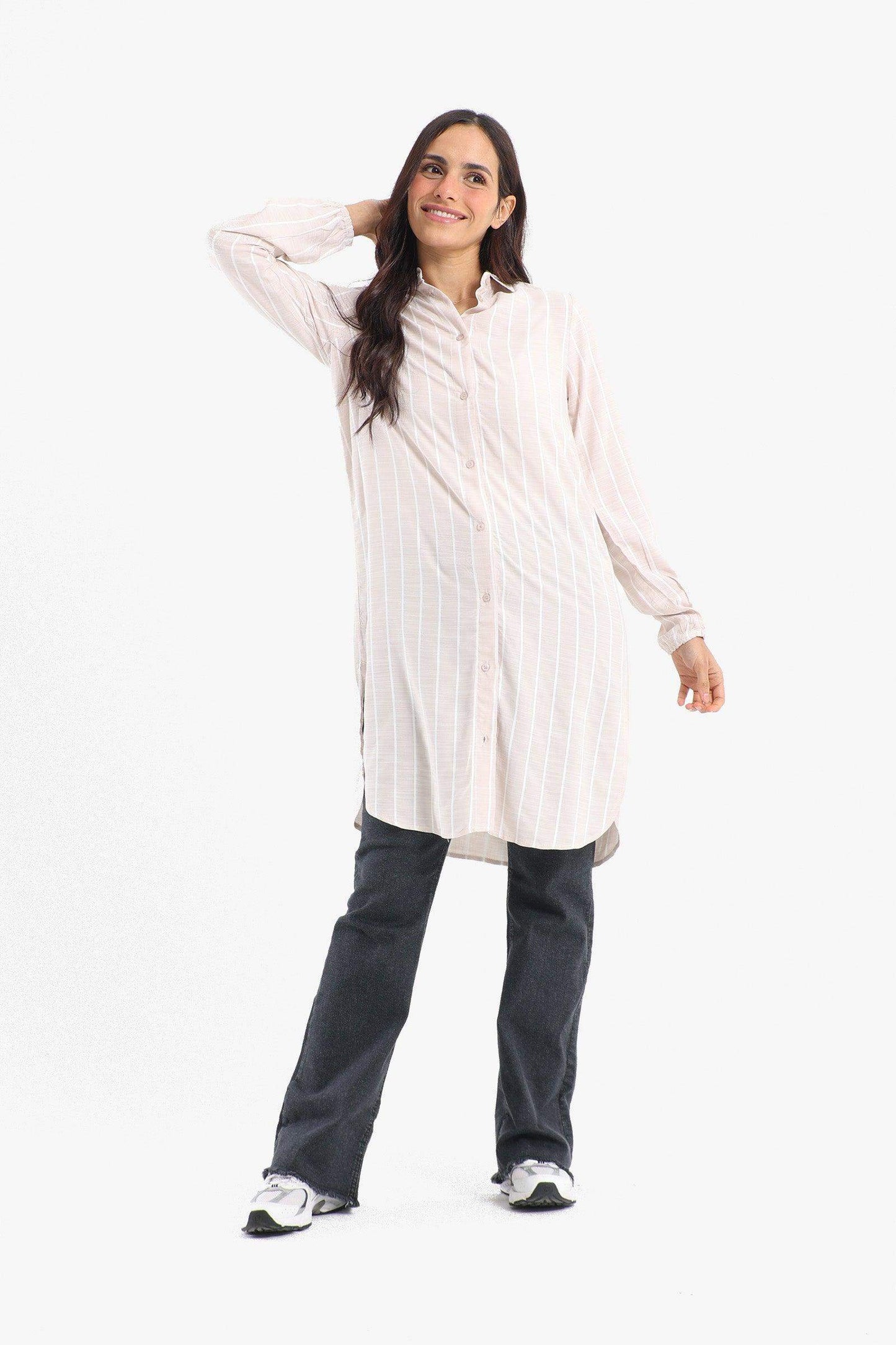 Striped Full Placket Long Shirt - Carina - ÙƒØ§Ø±ÙŠÙ†Ø§