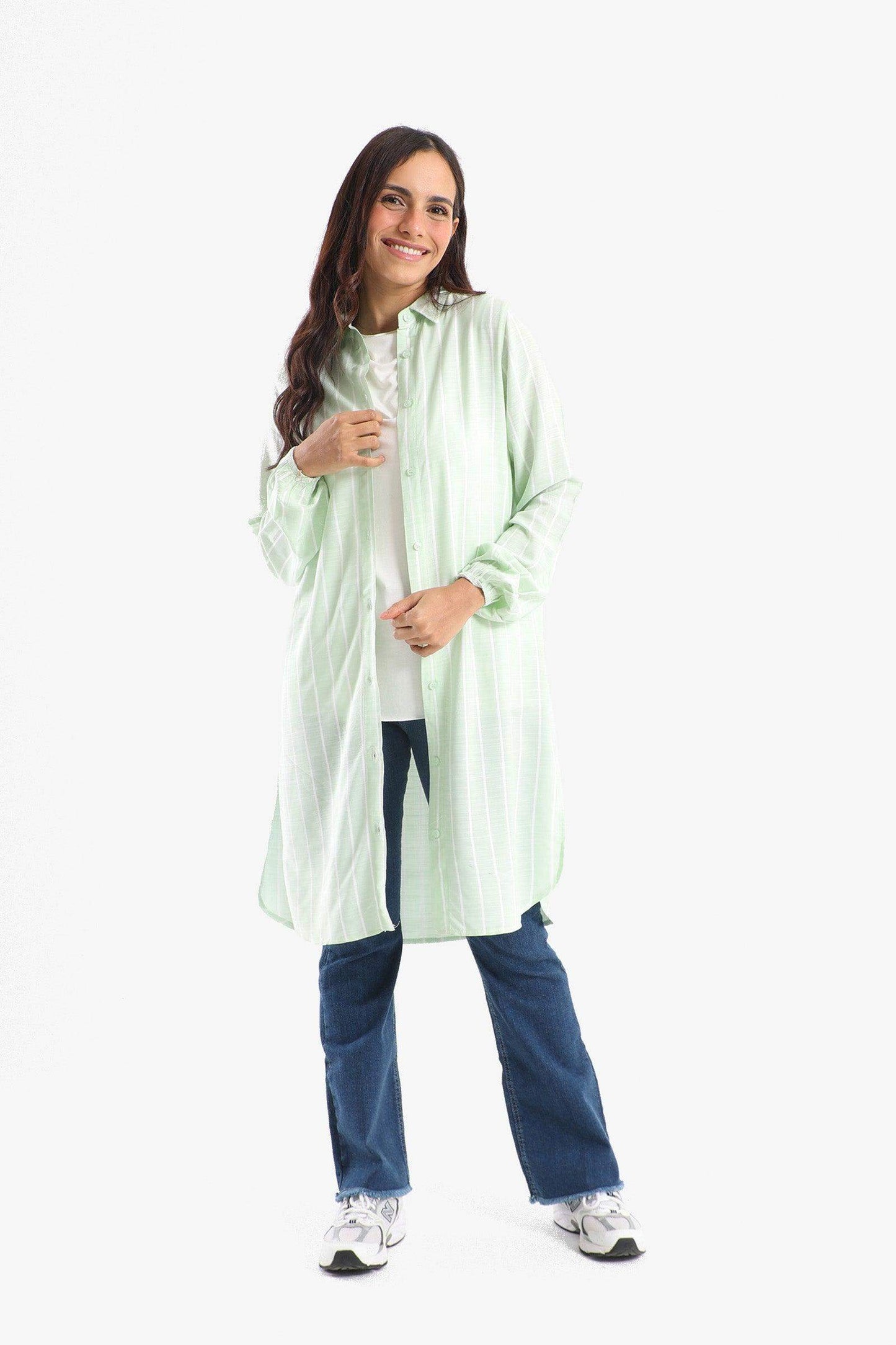 Striped Full Placket Long Shirt - Carina - ÙƒØ§Ø±ÙŠÙ†Ø§