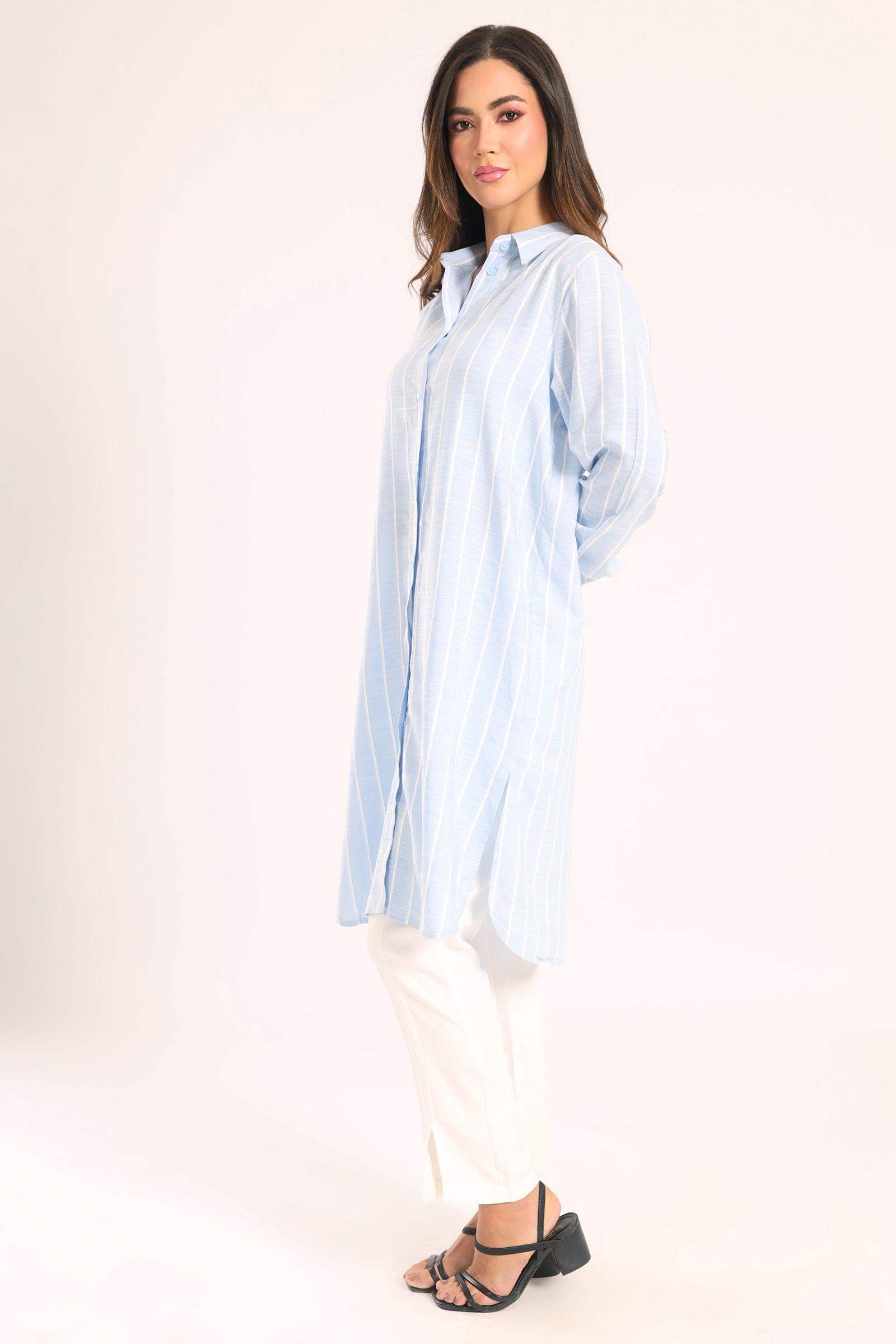 Striped Full Placket Long Shirt - Carina - ÙƒØ§Ø±ÙŠÙ†Ø§