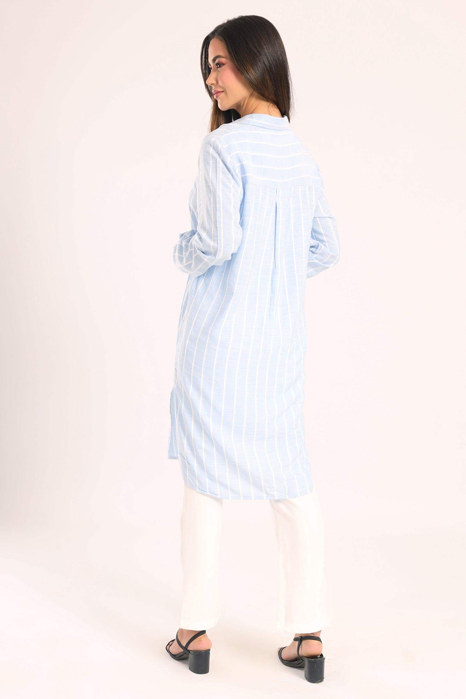 Striped Full Placket Long Shirt - Carina - ÙƒØ§Ø±ÙŠÙ†Ø§