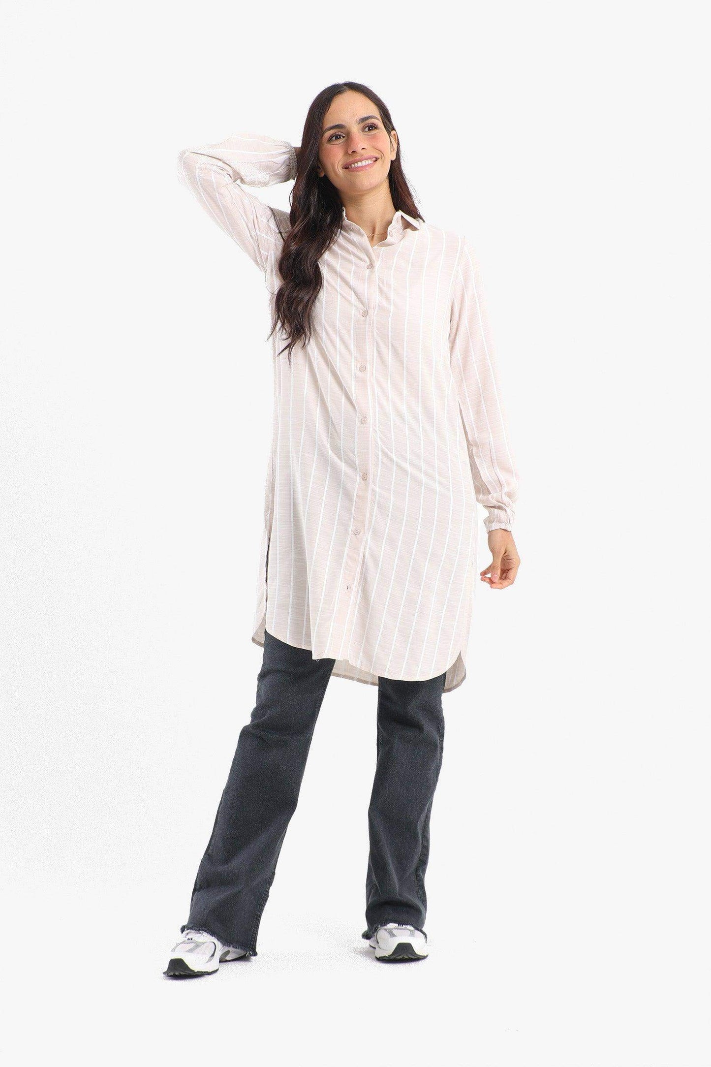 Striped Full Placket Long Shirt - Carina - ÙƒØ§Ø±ÙŠÙ†Ø§