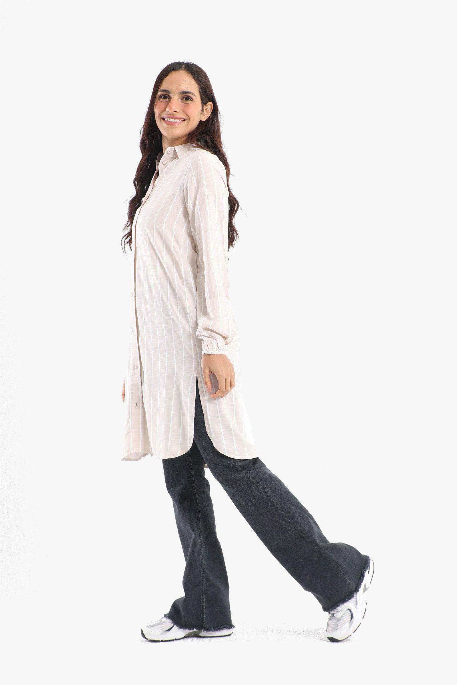 Striped Full Placket Long Shirt - Carina - ÙƒØ§Ø±ÙŠÙ†Ø§