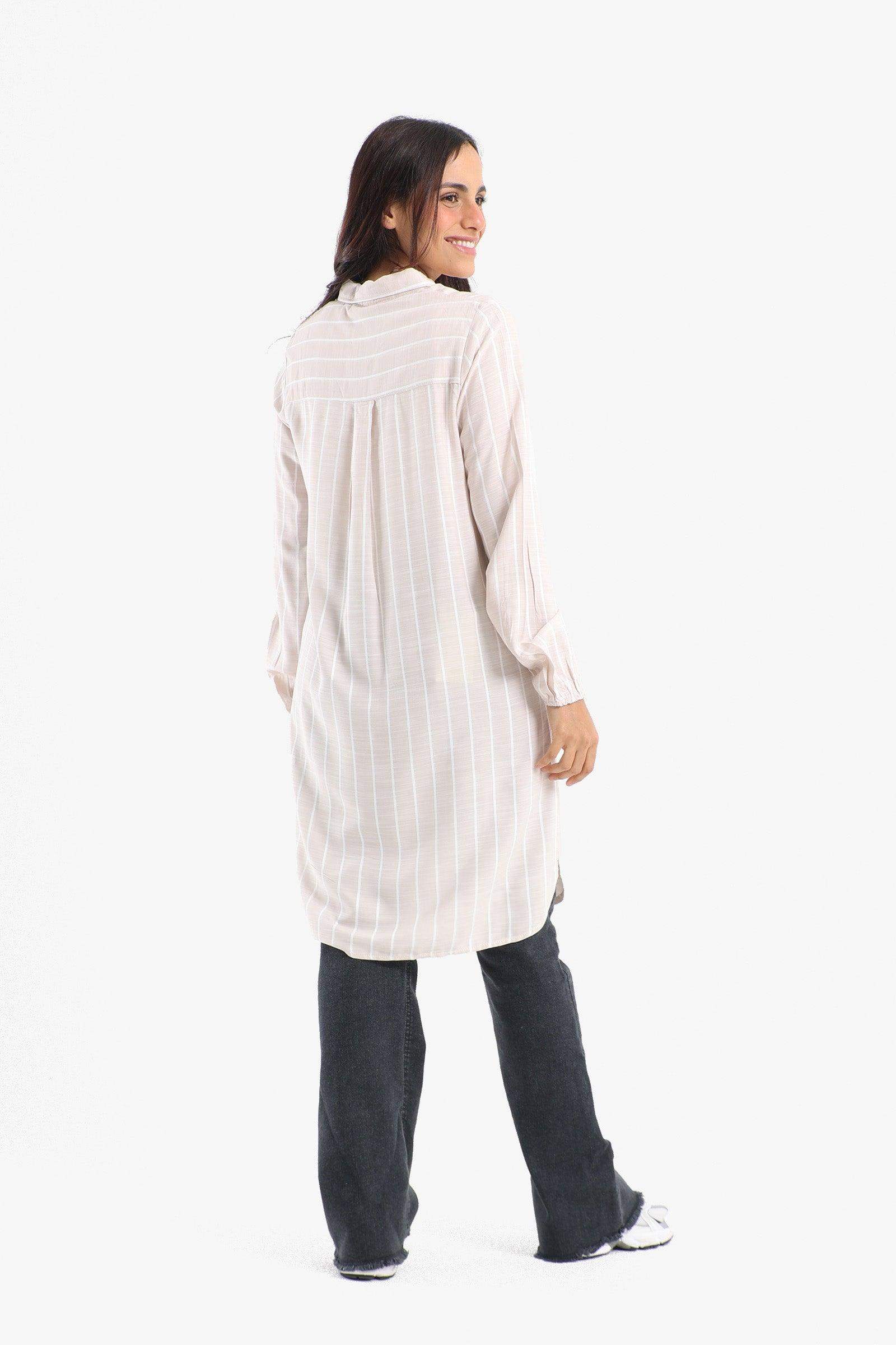 Striped Full Placket Long Shirt - Carina - ÙƒØ§Ø±ÙŠÙ†Ø§