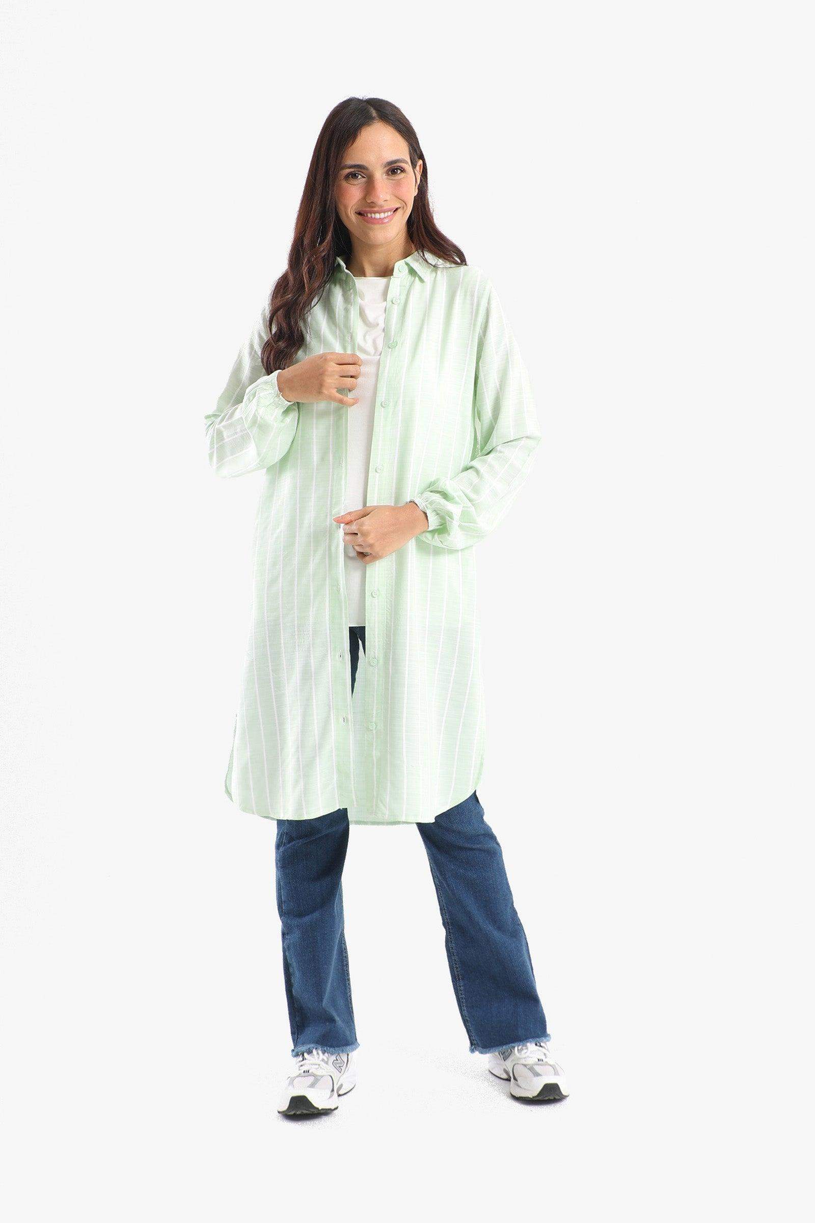 Striped Full Placket Long Shirt - Carina - ÙƒØ§Ø±ÙŠÙ†Ø§