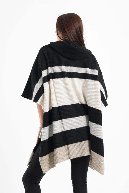 Striped Poncho with Front Zipper - Carina - ÙƒØ§Ø±ÙŠÙ†Ø§