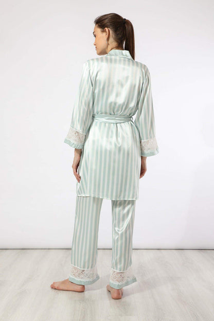 Striped Robe with Lace Cuff - Carina - ÙƒØ§Ø±ÙŠÙ†Ø§