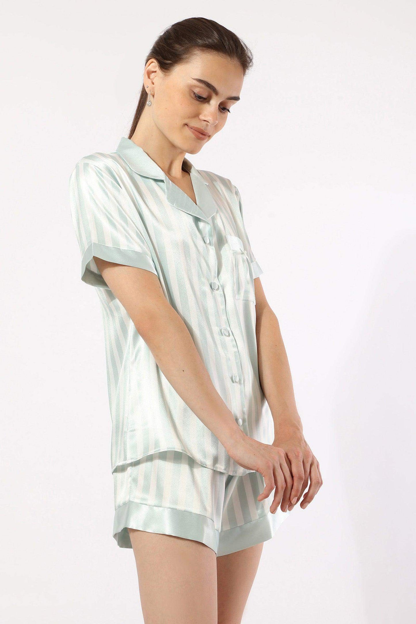 Striped Satin Pyjama Short Set - Carina - ÙƒØ§Ø±ÙŠÙ†Ø§