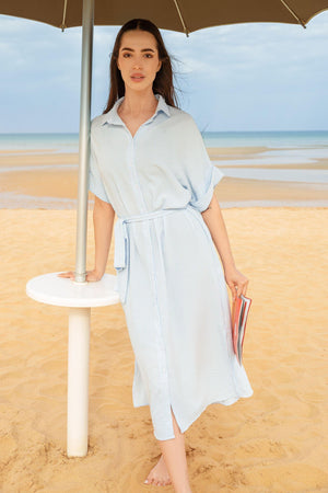 Striped Shirt Dress With Belt - Clue Wear