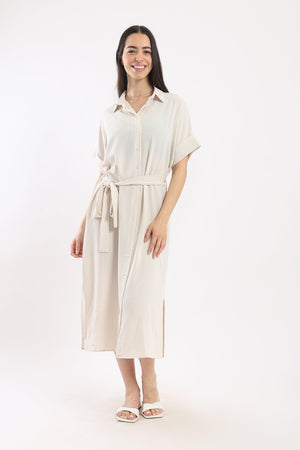 Striped Shirt Dress With Belt - Clue Wear